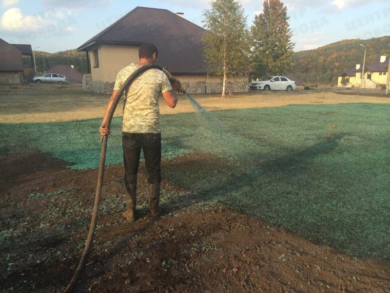 Посев газона из спецпушки